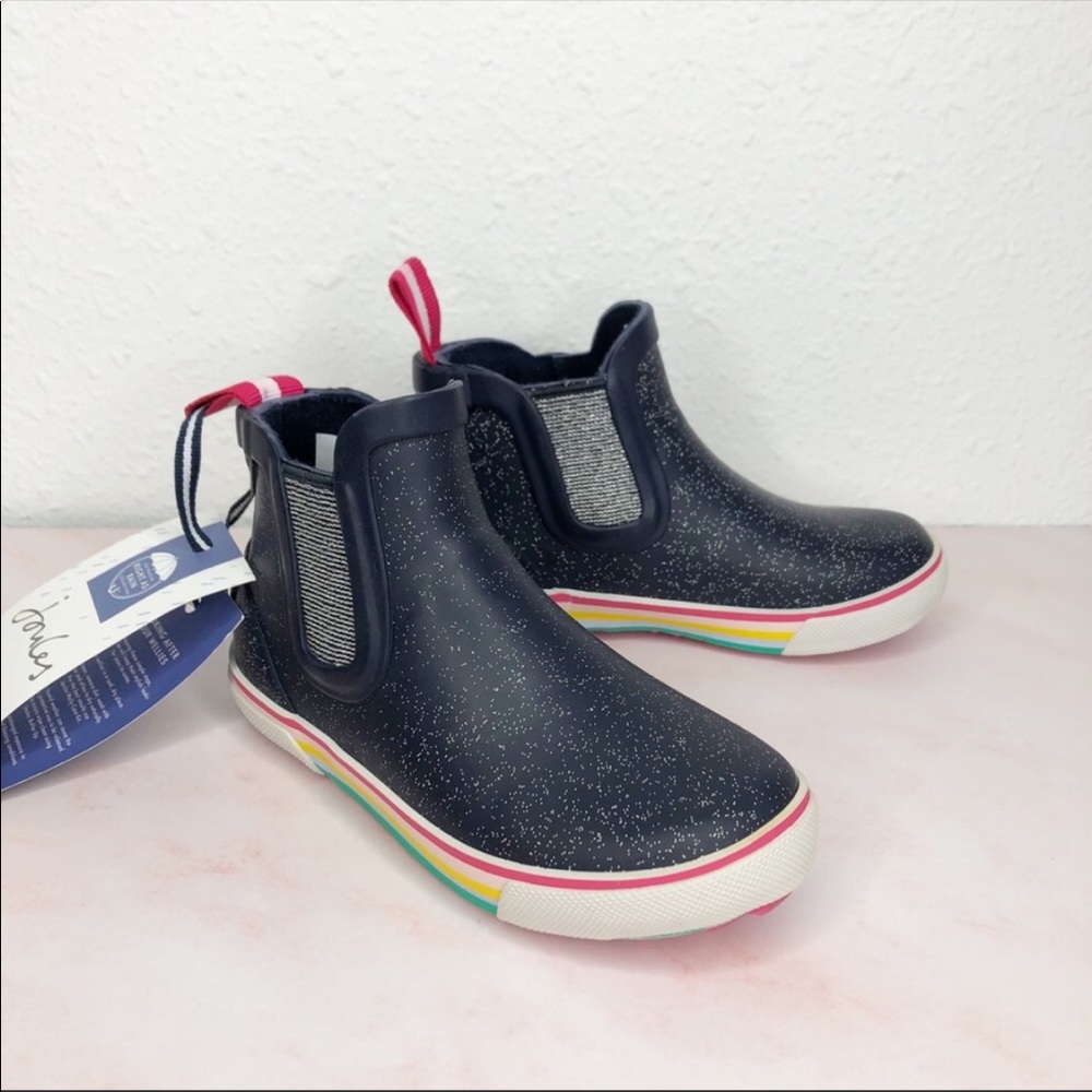 NWT Joules short rain boots Chelsea navy glitter 9 toddler